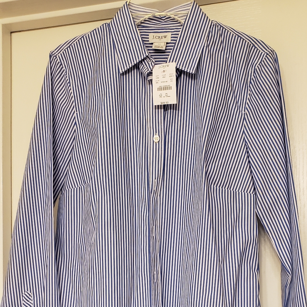 J CREW Long-sleeve Blouse (Blue & White) - XS